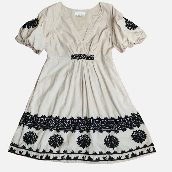 ANTHROPOLOGIE Orla Embroidered Mini Dress Beige Black Boho Cottagecore Women’s 8 - Picture 5 of 12